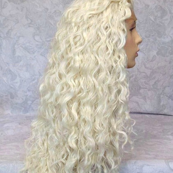 Lace Front Curly Ash Blonde Human Hair Blend Wig main image 8